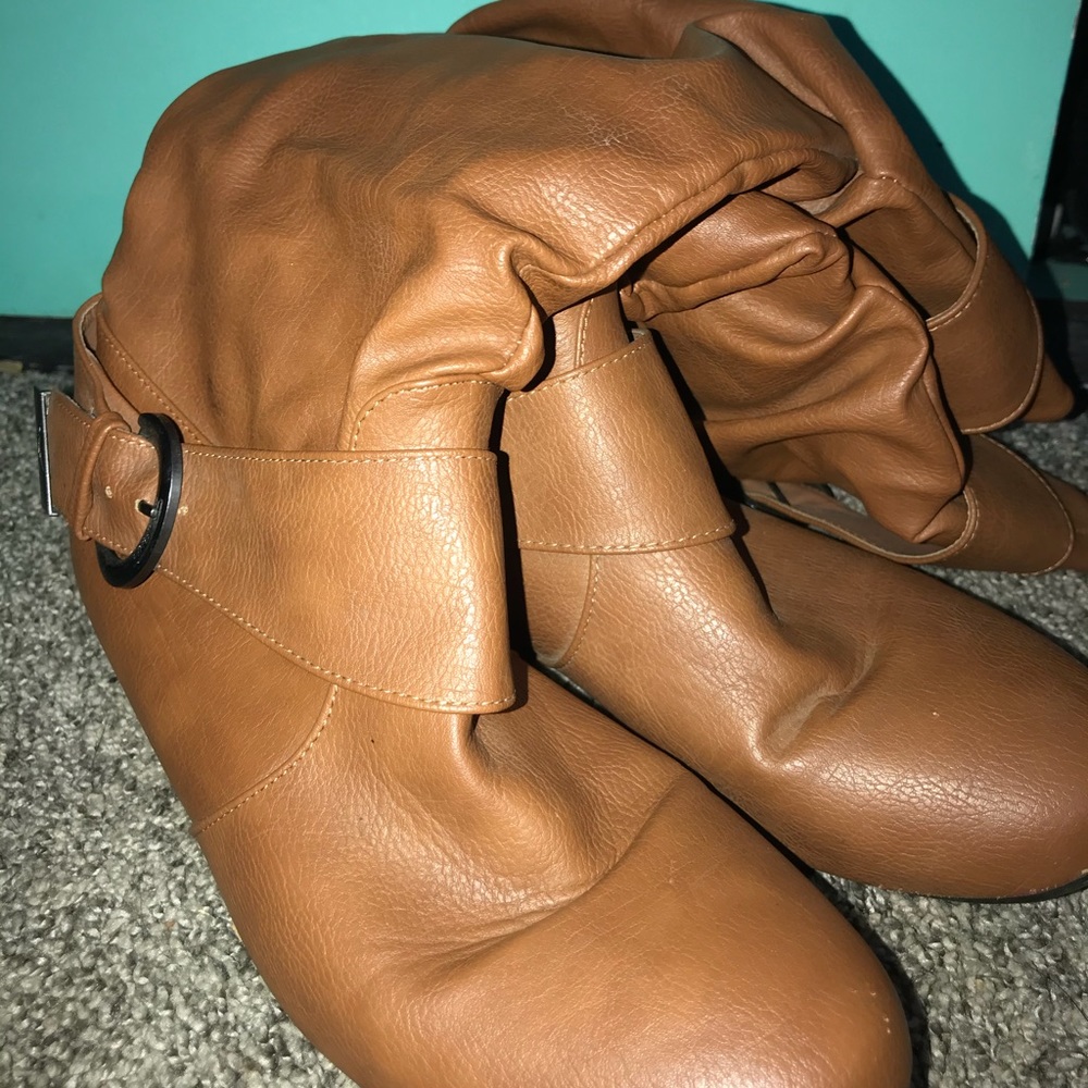 Mid-calf tan boots